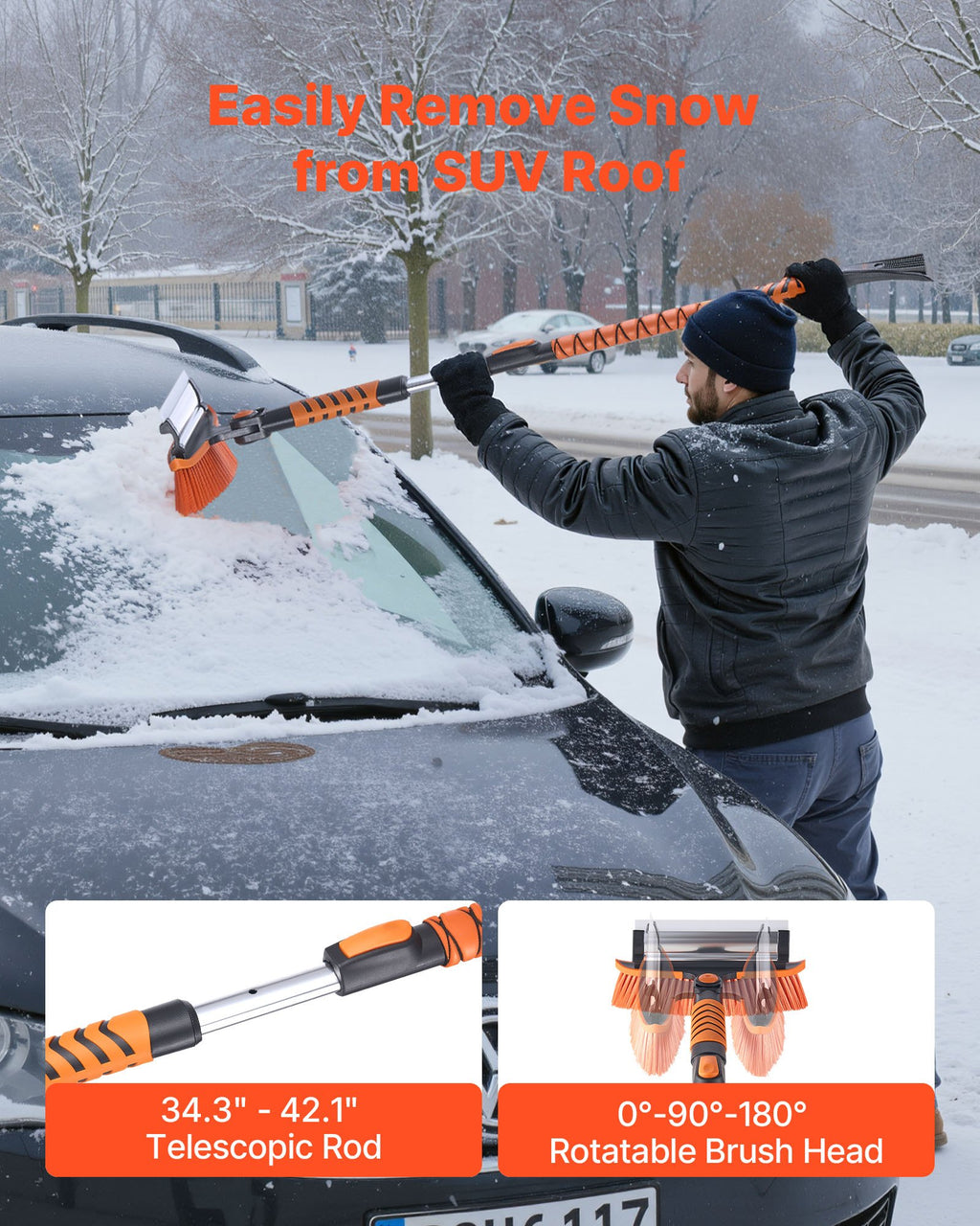 3-in-1 Extendable Snow Brush & Ice Scraper – snow brush and ice scraper, photo 3