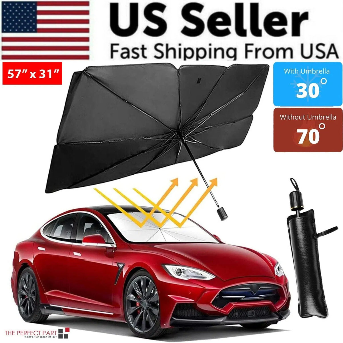 Windshield Sun Shade Umbrella, 57" (Larger Windshields) – windshield sun shade, photo 1